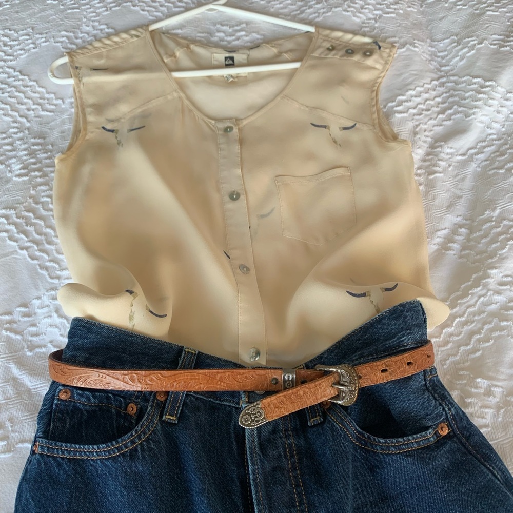 Roxy quicksilver silk cream/peach coloured sheer blouse